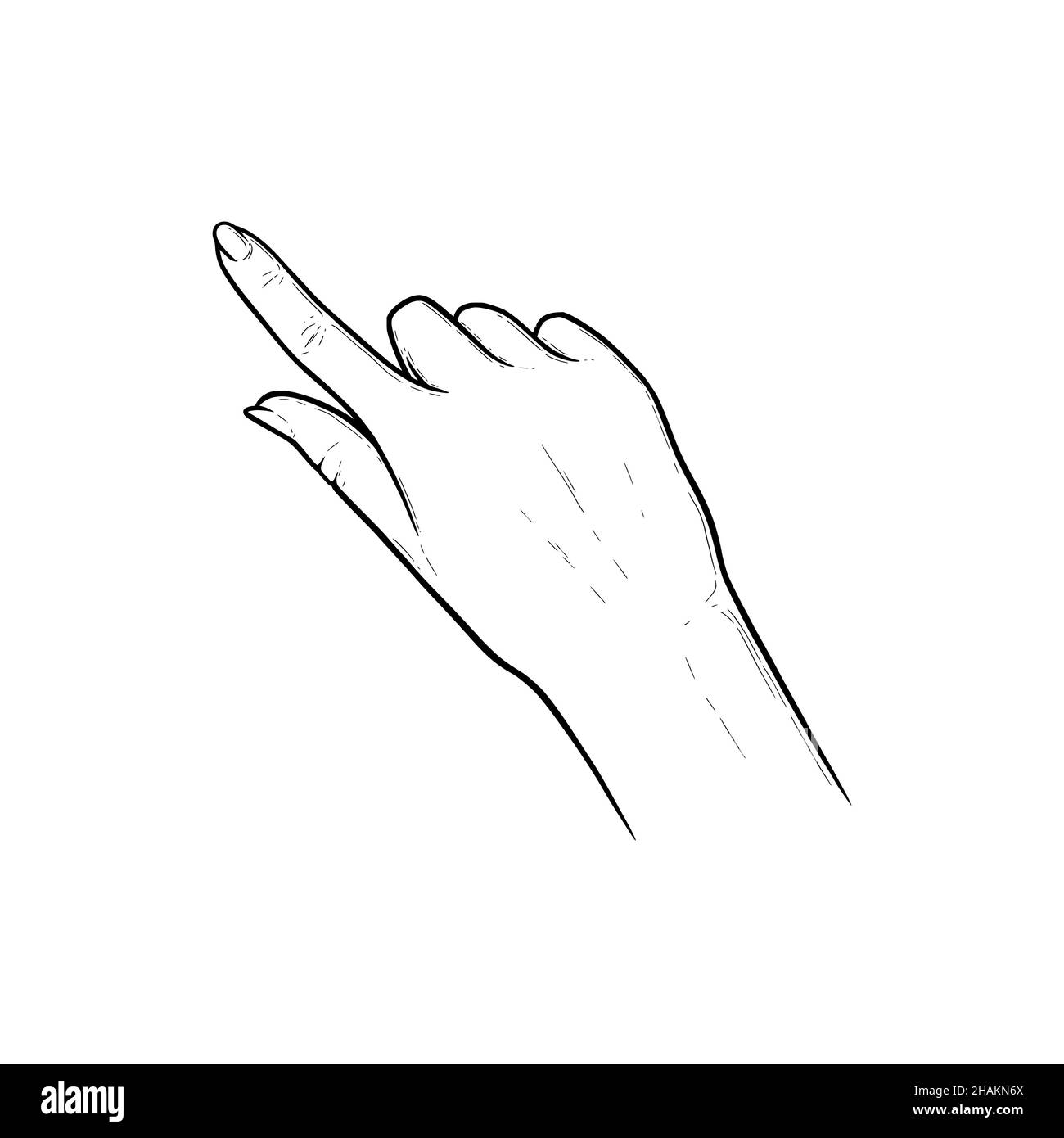 Zeigefinger zeigt auf Touchscreen oder Sensorgerät. Tippen, wischen oder schieben Sie Fingergesten für Geräte mit Touchscreens. Skizzenvektordarstellung Stock Vektor