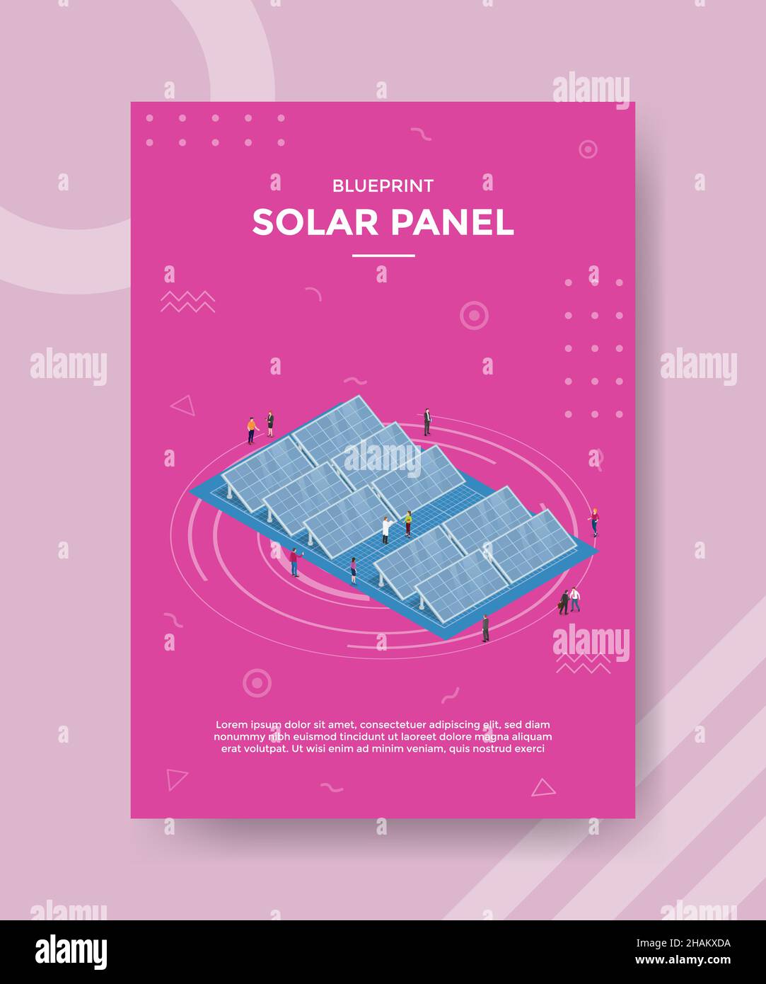 solarpanel Energy Blueprint Konzept für Template Banner und Flyer mit isometrischer Vektordarstellung Stockfoto