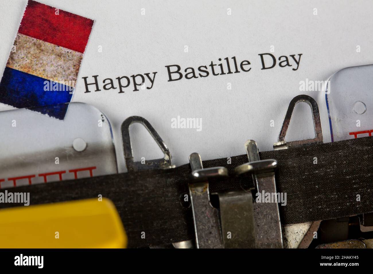 Happy Bastille Day mit Text alte Schreibschrift Stockfoto