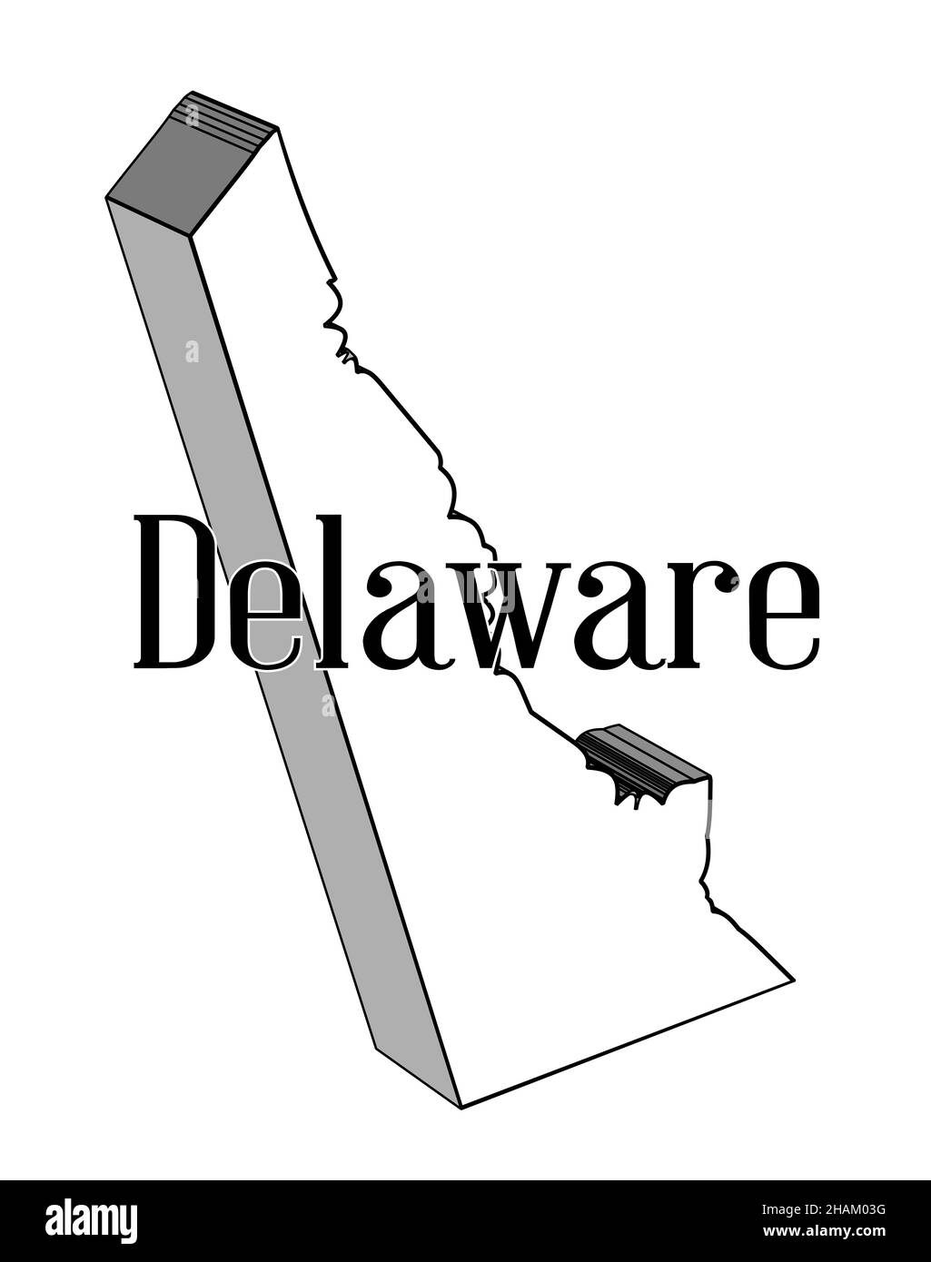 Skizzieren Sie 3 Karte des Staates Delaware auf einem weißen Hintergrund Stockfoto