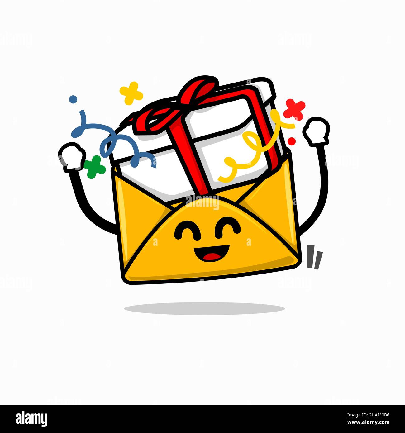 Geschenk E-Mail Informationen Konzept. Isoliert niedlichen Mail Cartoon Gesicht Vektor Illustration Stock Vektor