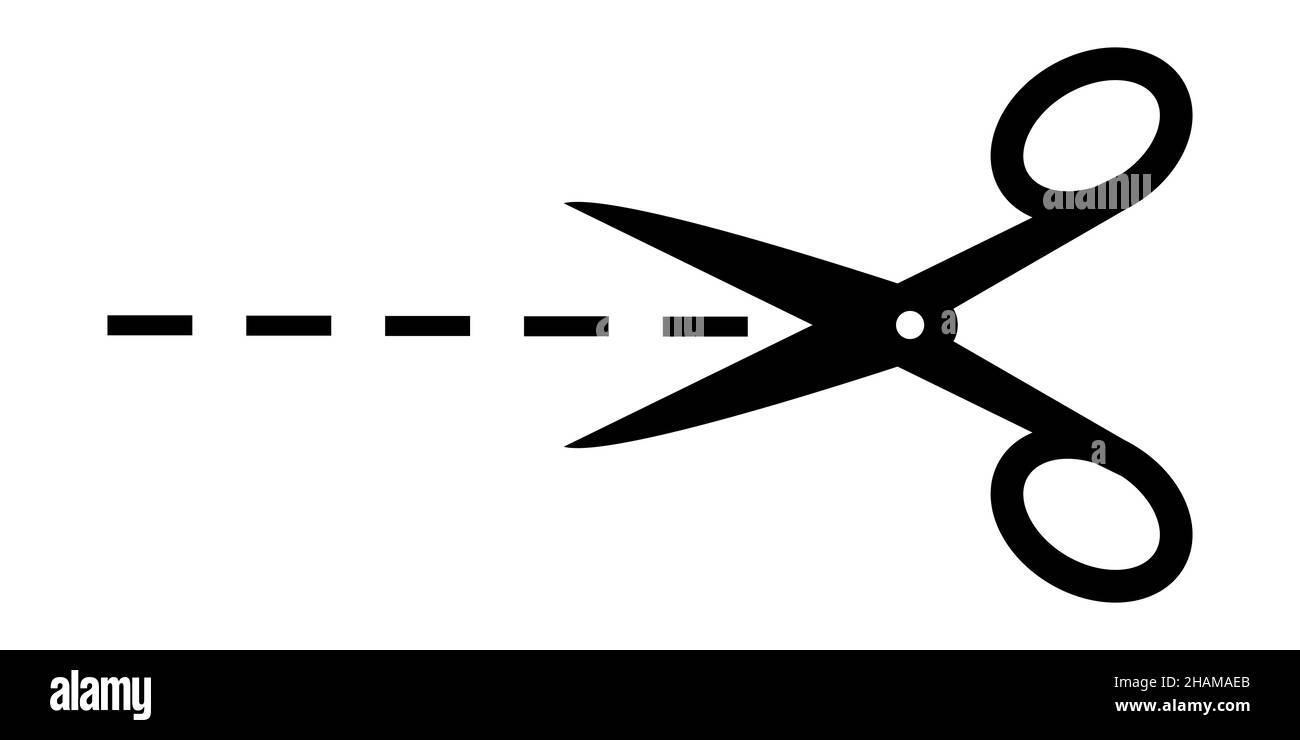 Scheren-Symbol mit Schnittlinien, Schnittlinie Symbol Stock Illustration Stock Vektor