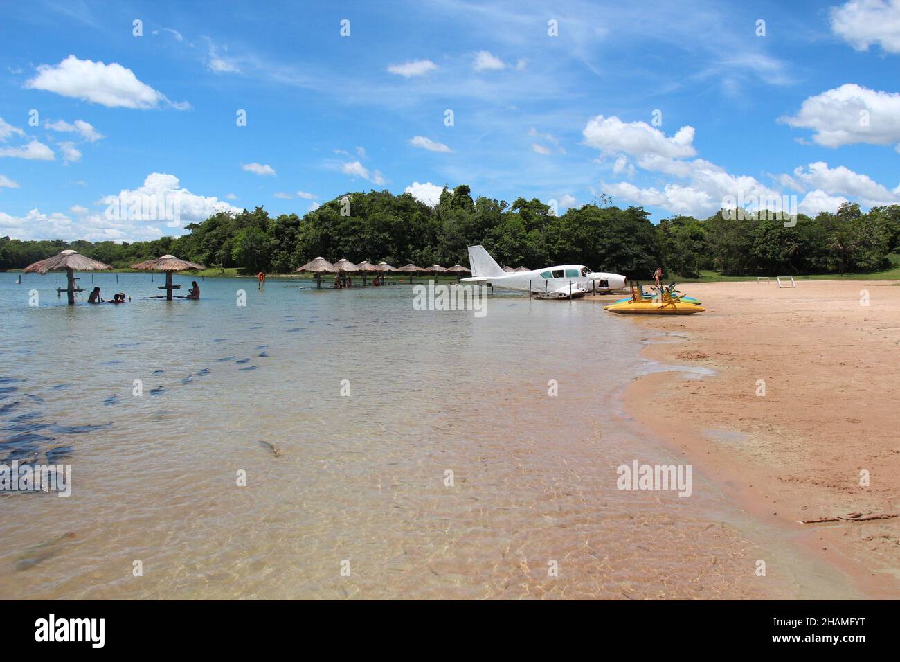 Panoramablick auf Praia da Figueira in Bonito, Mato Grosso do Sul, Brasilien. Januar 2013. Stockfoto