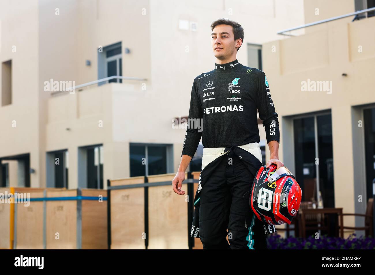 RUSSELL George (gbr), Mercedes AMG F1 GP, Porträt während der Nachsaison-Tests 2021 vom 14. Bis 15. Dezember 2021 auf dem Yas Marina Circuit, auf Yas Island, Abu Dhabi - Foto: Antonin Vincent/DPPI/LiveMedia Stockfoto