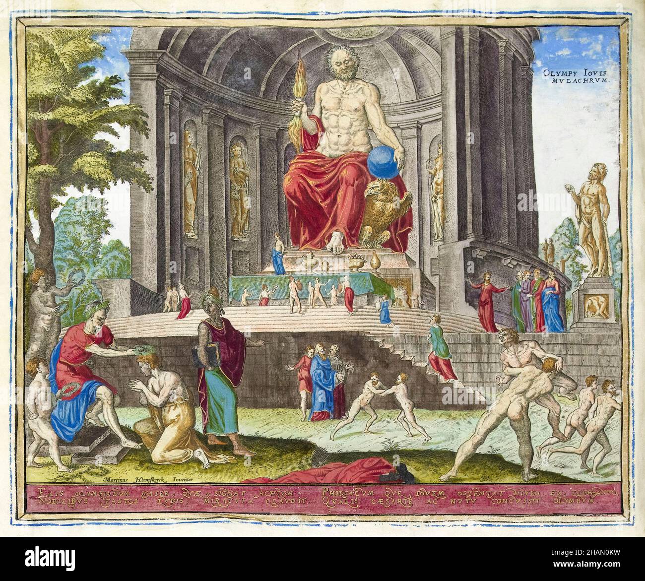 Statue des Zeus in Olympia, altes Griechenland, Stich von Philips Galle nach Maarten van Heemskerck, 1572 Stockfoto