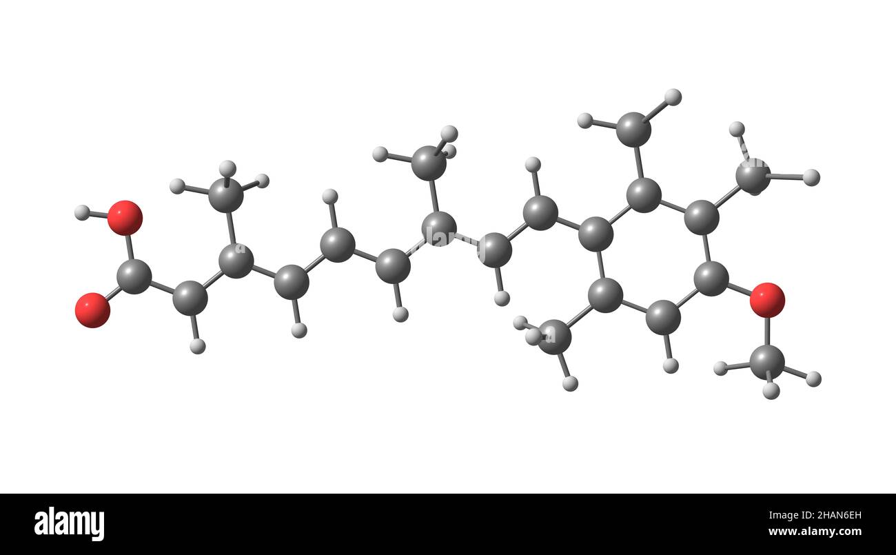 Acitretin ist ein Retinoid der zweiten Generation. Es wird oral eingenommen und wird in der Regel bei Psoriasis eingesetzt. 3D Abbildung Stockfoto