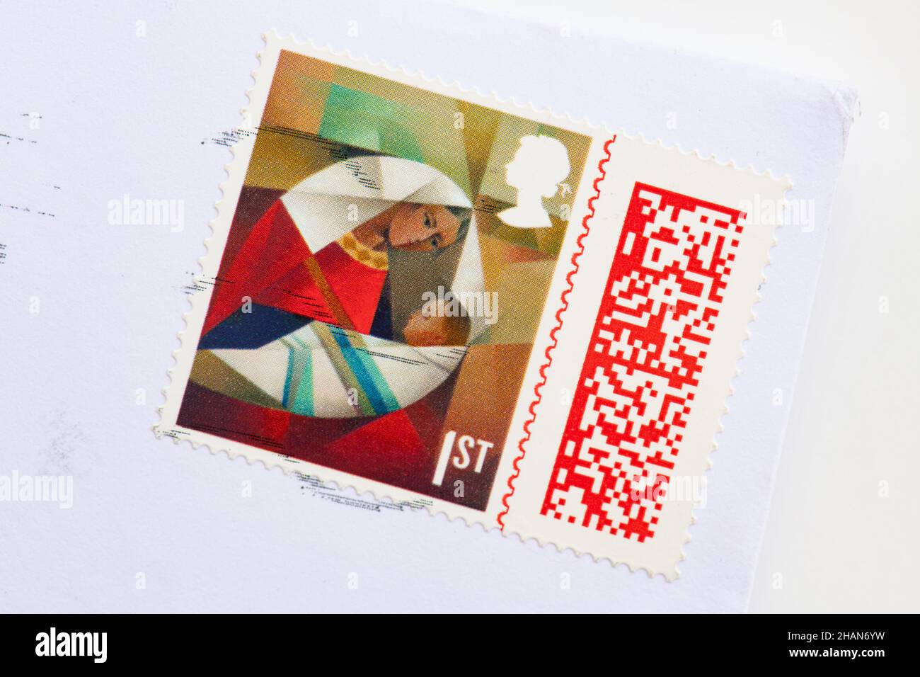 Strichcode auf Weihnachtsmarken von Royal Mail Stockfoto