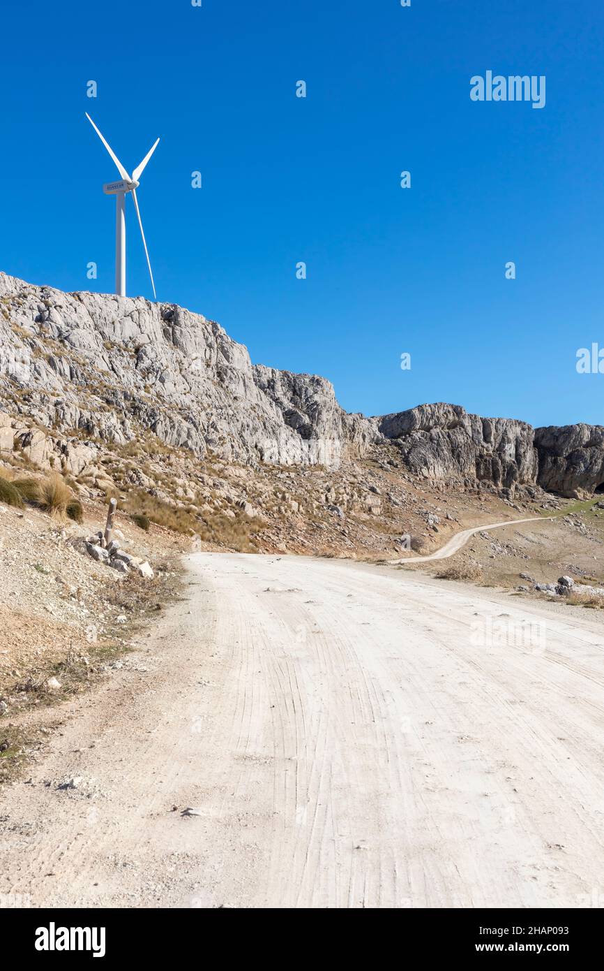 Windturbinen in Sierra Gorda, Loja, Provinz Granada, Spanien Stockfoto
