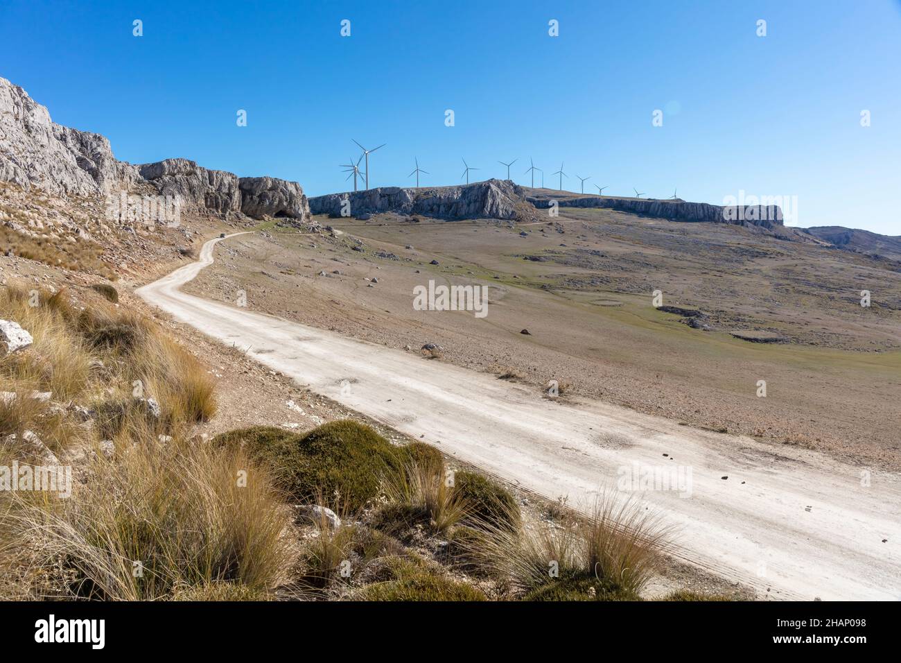 Windturbinen in Sierra Gorda, Loja, Provinz Granada, Spanien Stockfoto