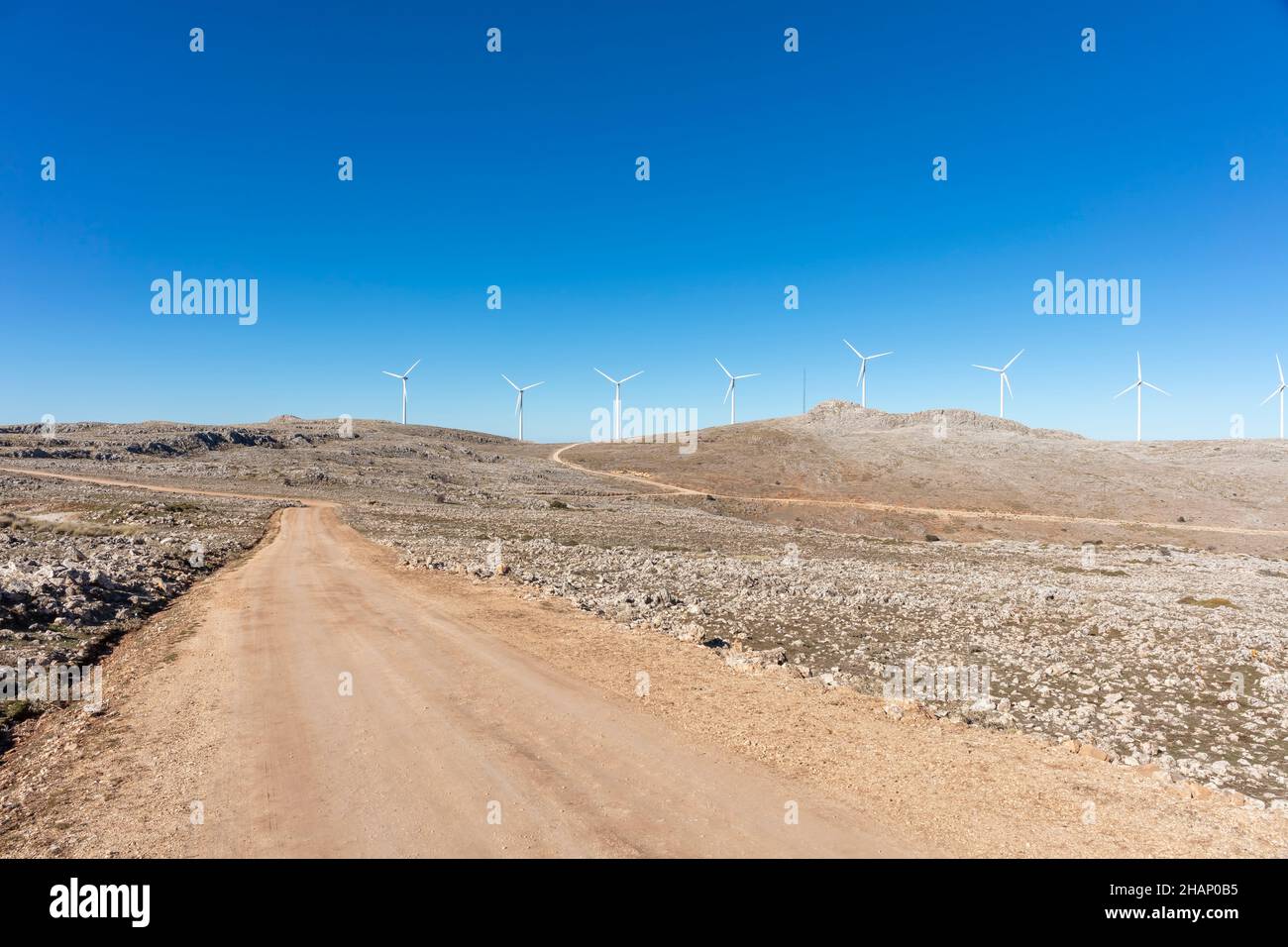 Windturbinen in Sierra Gorda, Loja, Provinz Granada, Spanien Stockfoto