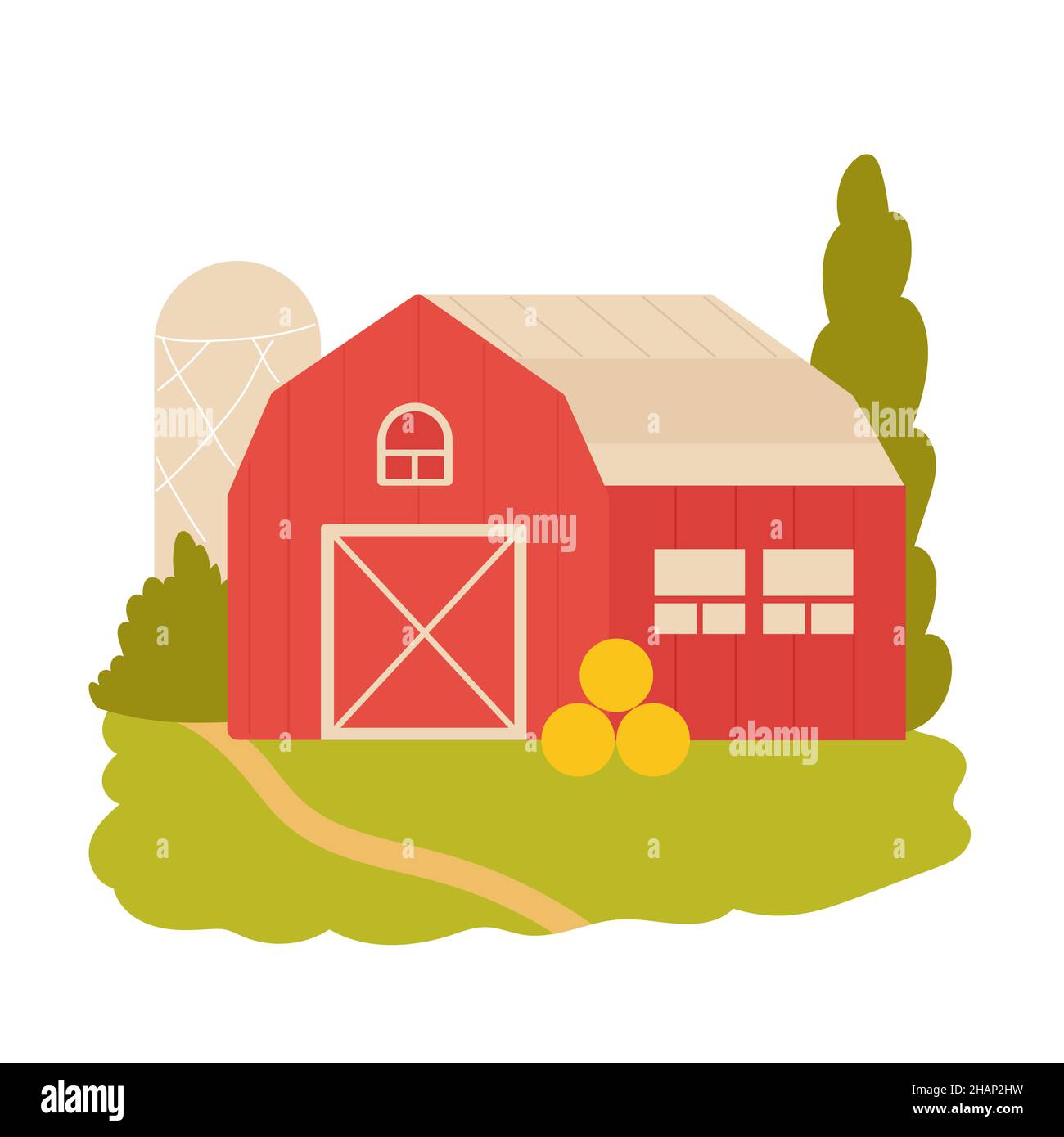 Ländliche ökologische Scheune und Lagergebäude. Landwirtschaftliche Lagerung und Landanbau Cartoon-Vektor-Illustration Stock Vektor