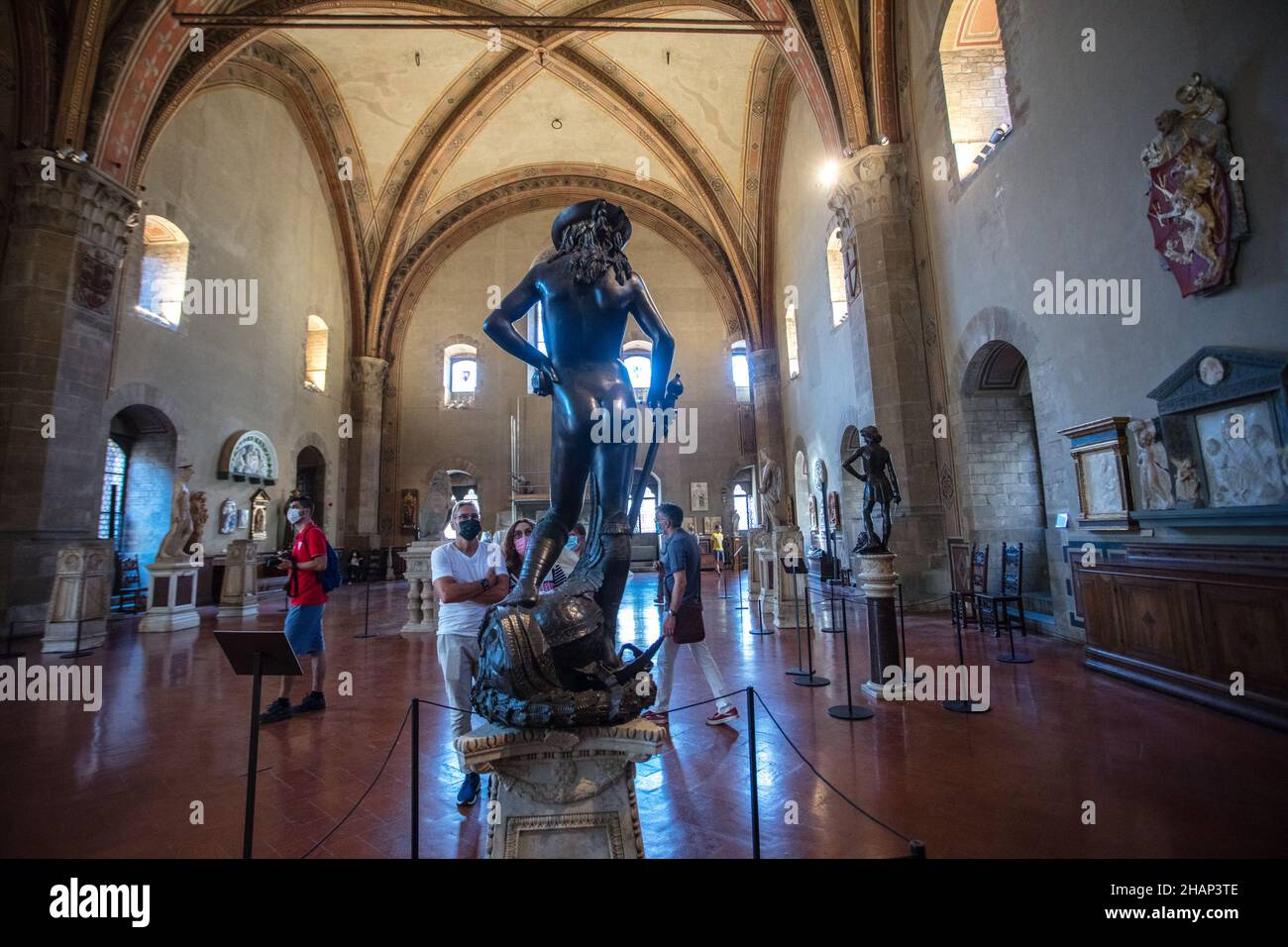 Das Bargello National Museum, auch bekannt als Palazzo del Bargello, ist ein Kunstmuseum in Florenz. Es beherbergt die Statue David von Donatello. Stockfoto