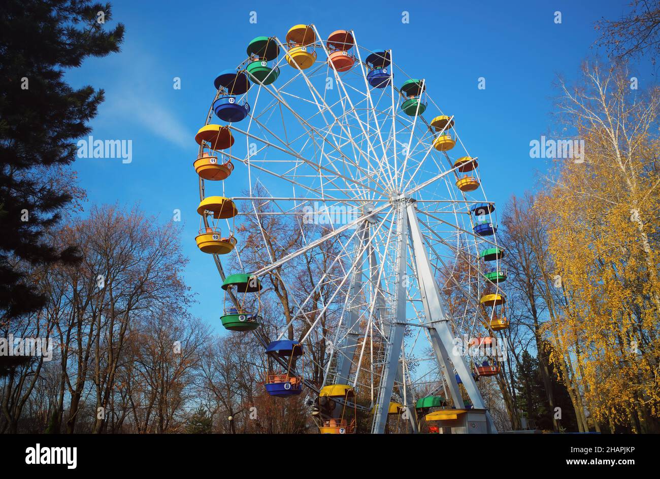 Riesenrad im Hintergrund der Herbststadt Stockfoto