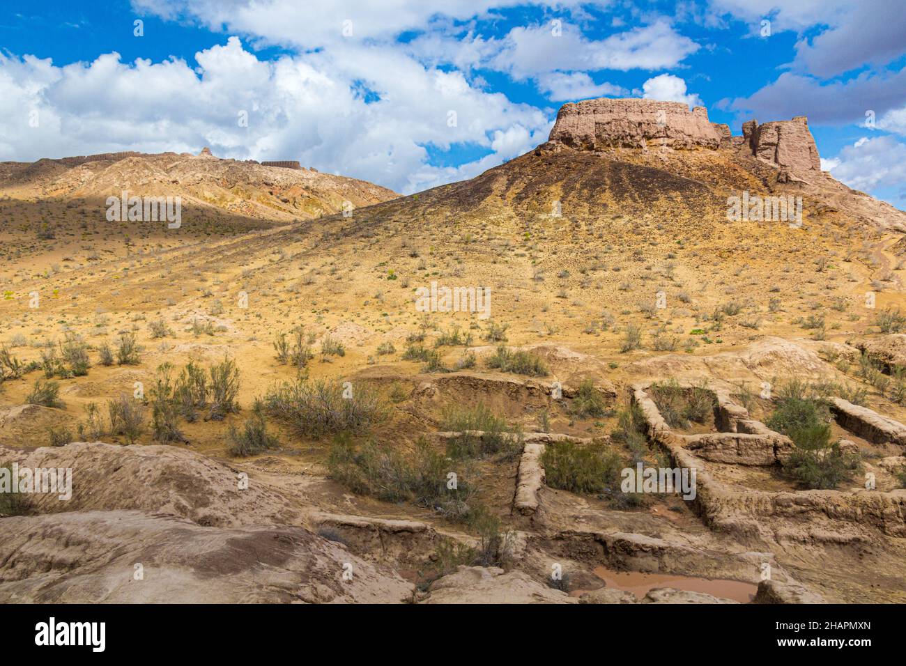 Ruinen der Festung Ayaz Qala in der Kyzylkum Wüste, Usbekistan Stockfoto