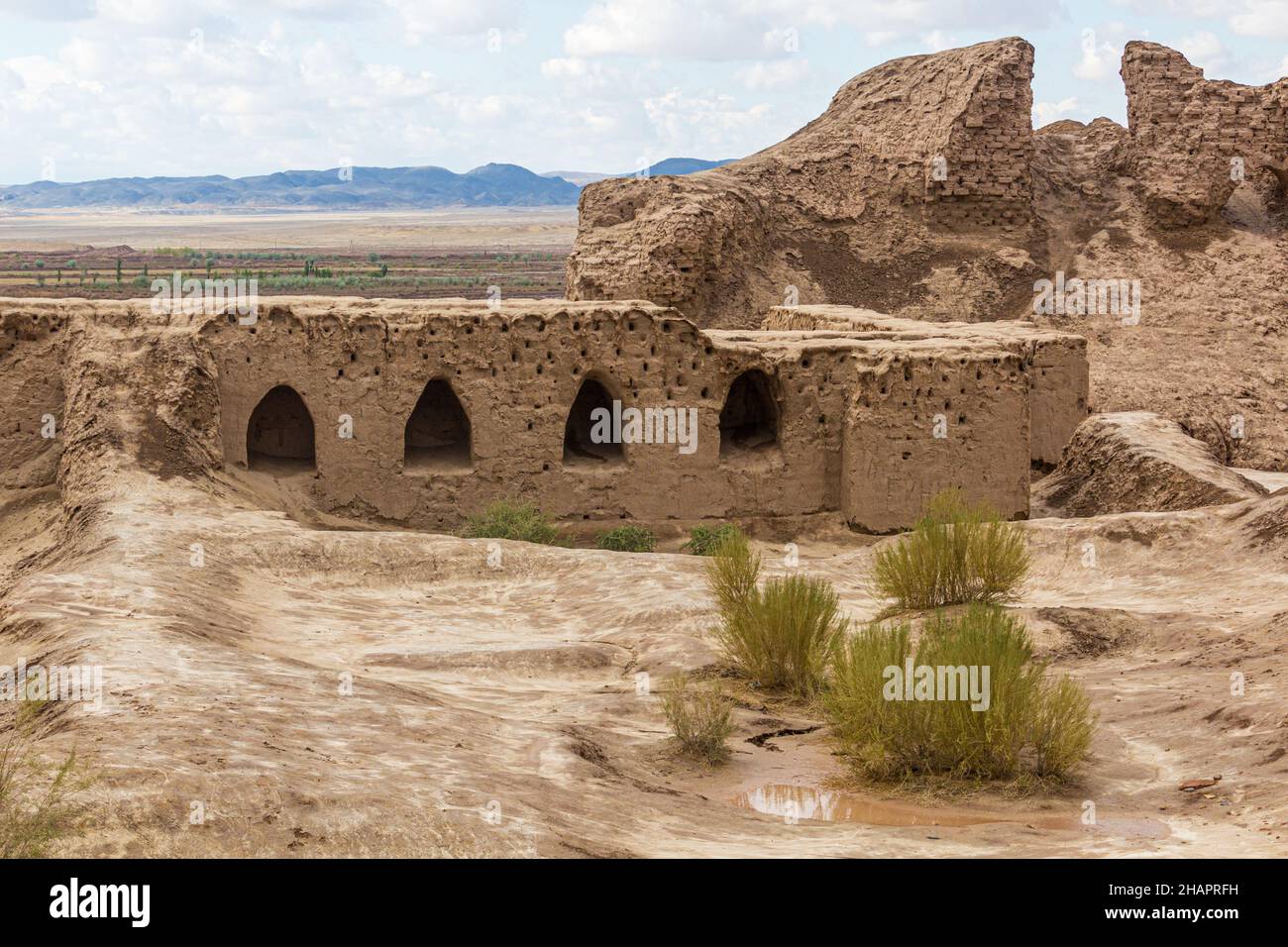 Ruinen der Festung Toprak Topraq Qala Kala in der Wüste Kyzylkum, Usbekistan Stockfoto