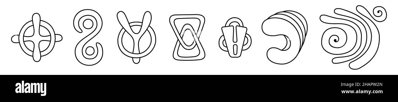 Satz von abstrakten handgezeichneten Symbolen, Formen, Symbolen. Vektorkontursymbole, isoliert auf weißem Hintergrund. Vector Shapes Kollektion. Designelemente. Stock Vektor