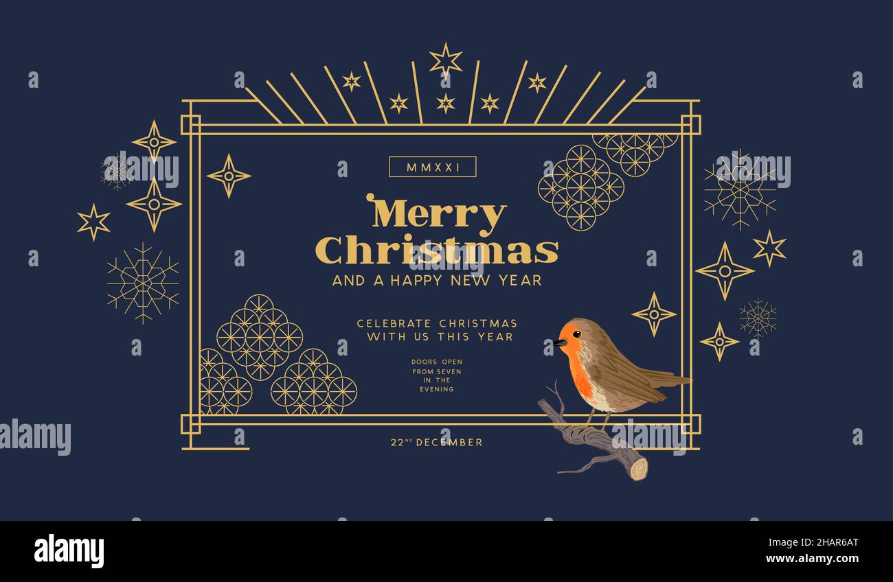 Festliches Weihnachtsrahmen-Layout mit goldenen Details. Vektor-Illustration für Wintereinladung. Stock Vektor