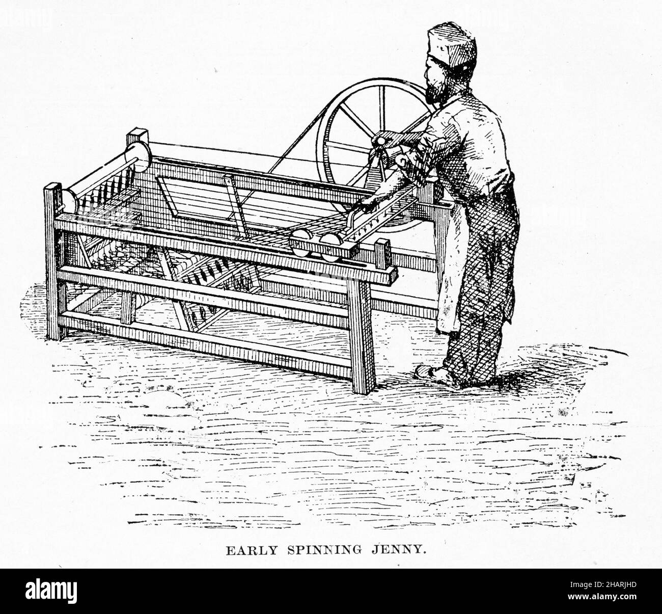 Stich einer frühen Spinning jenny zum Weben, veröffentlicht um 1908 Stockfoto