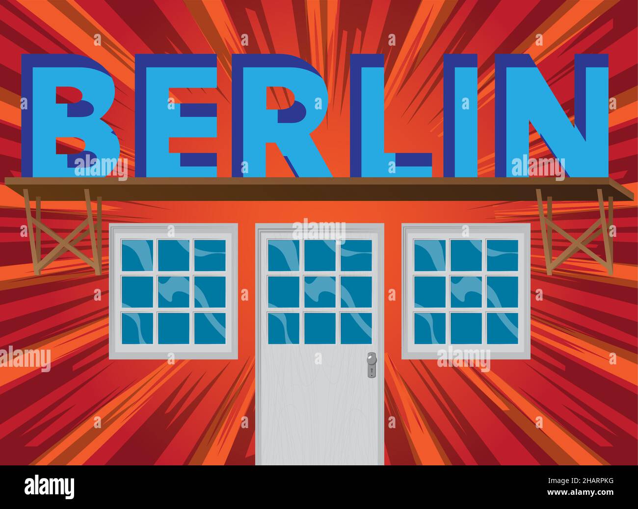Berliner Text mit Hintertür. Bar, Cafe oder Drink Establishment Front mit Plakat. Stock Vektor