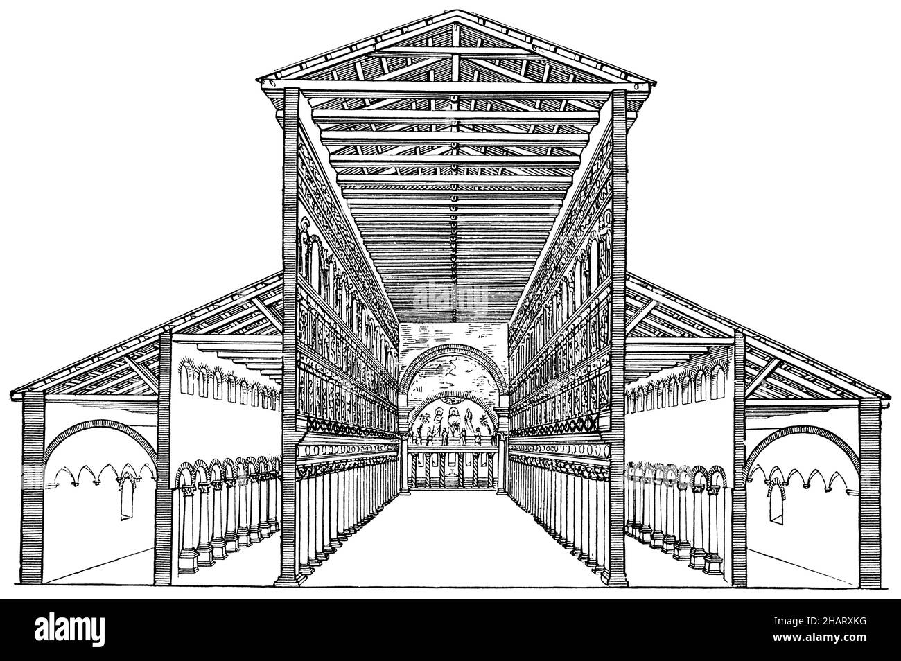 Innenansicht der antiken Peterskirche in Rom (Rekonstruktion)., , (kunsthistorisches Buch, 1904), Innenansicht der alten Peterskirche in Rom (Rekonstruktion), Intérieur de l'ancienne église Saint-Pierre à Rom (Rekonstitution) Stockfoto Innenansicht der antiken Peterskirche in Rom (Rekonstruktion)., , (kunsthistorisches Buch, 1904), Innenansicht der alten Peterskirche in Rom (Rekonstruktion), Intérieur de l'ancienne église Saint-Pierre à Rom (Rekonstitution) Stockfoto