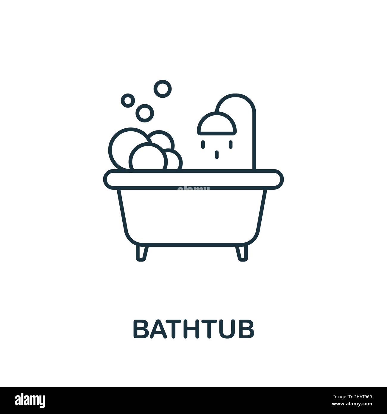 Symbol für die Badewanne. Linienelement aus der Badkollektion. Lineares Symbol für Badewanne für Webdesign, Infografiken und mehr. Stock Vektor