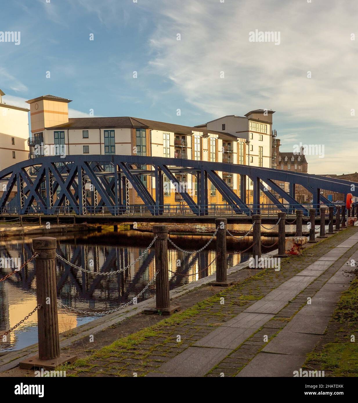 Victoria Swing Bridge in Leith, Edinburgh, Schottland, Großbritannien Stockfoto