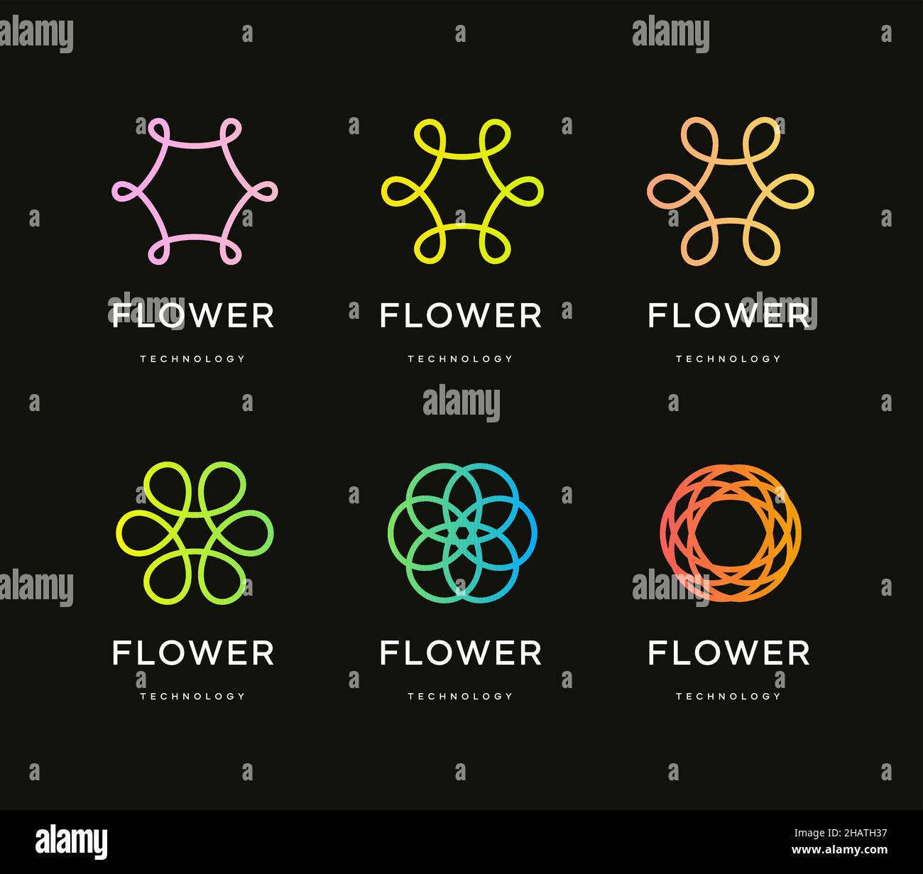 Blumen Icon Set, Floristen Logo Kollektion, abstrakter linearer Stil, minimalistischer Mandala Vektor Illustration Stock Vektor