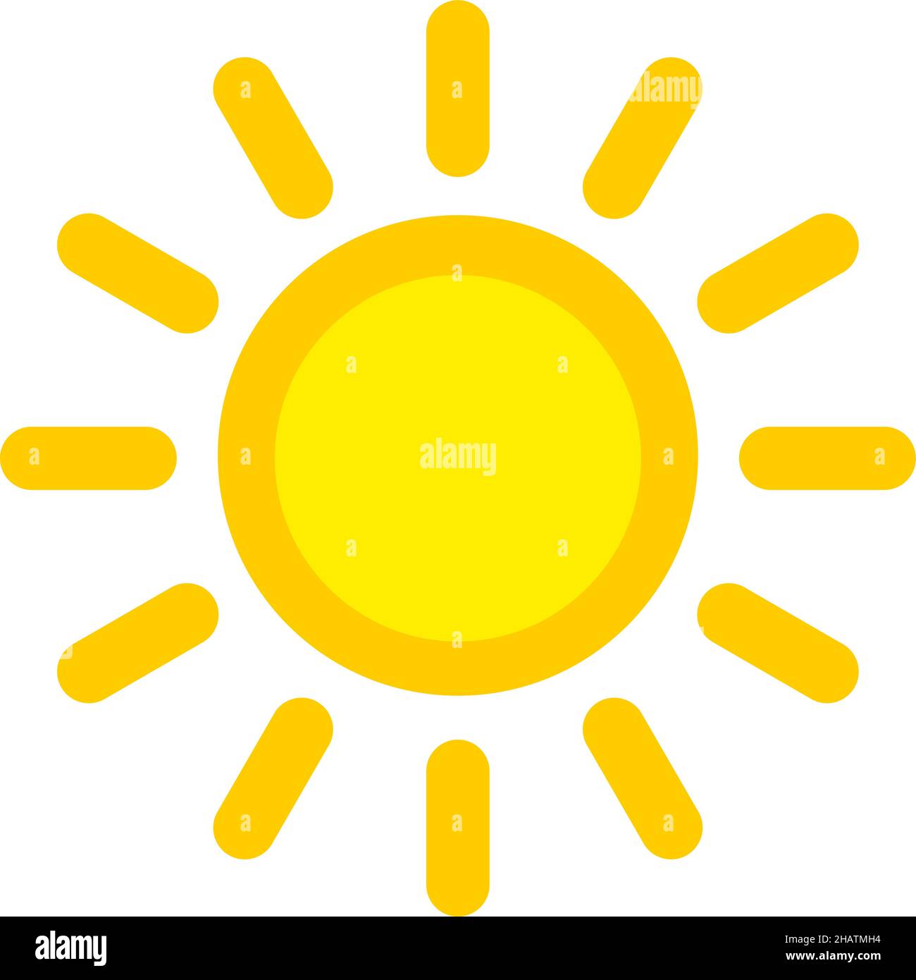 Sonnensymbol. Leuchtendes gelbes sol-Symbol mit Strahlen im kindisch-einfachen Stil Stock Vektor