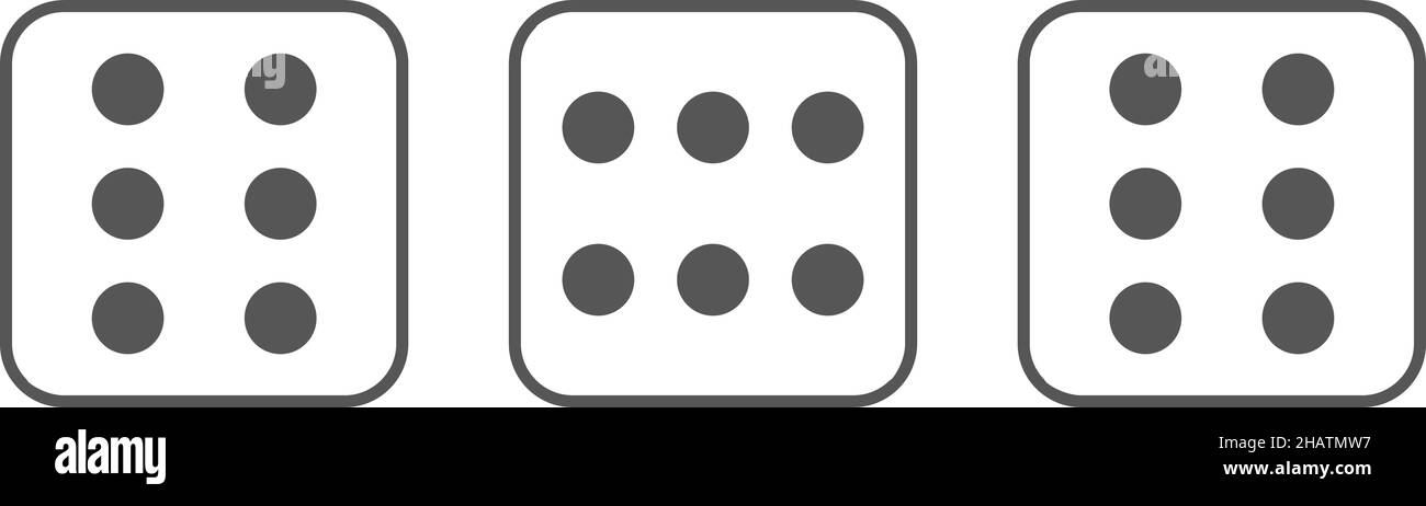 Würfel zeigt sechs. Drei Würfelwürfel aus der Draufsicht. Glückssymbol Stock Vektor