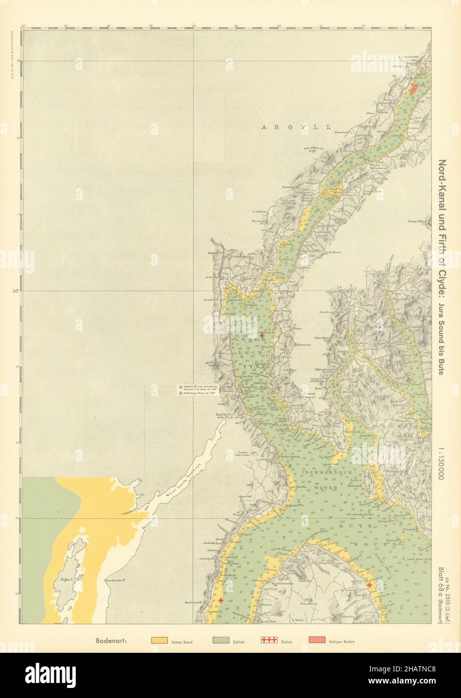 68a. Loch Fyne. Arran Kintyre Argyll Bute Sound. KRIEGSMARINE Nazi-Karte 1940 Stockfoto