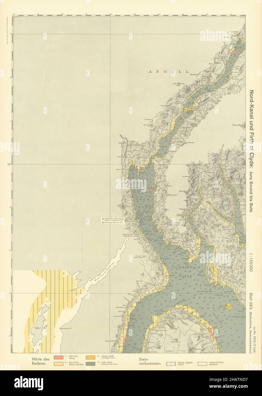 68B. Loch Fyne. Arran Kintyre Argyll Bute Sound. KRIEGSMARINE Nazi-Karte 1940 Stockfoto