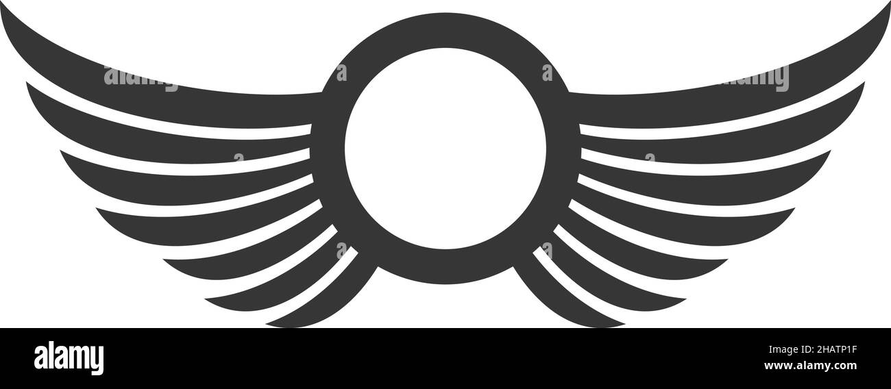 Unbeschriftete runde Plakette mit Flügeln. Schwarze Insignien im Retro-Stil Stock Vektor