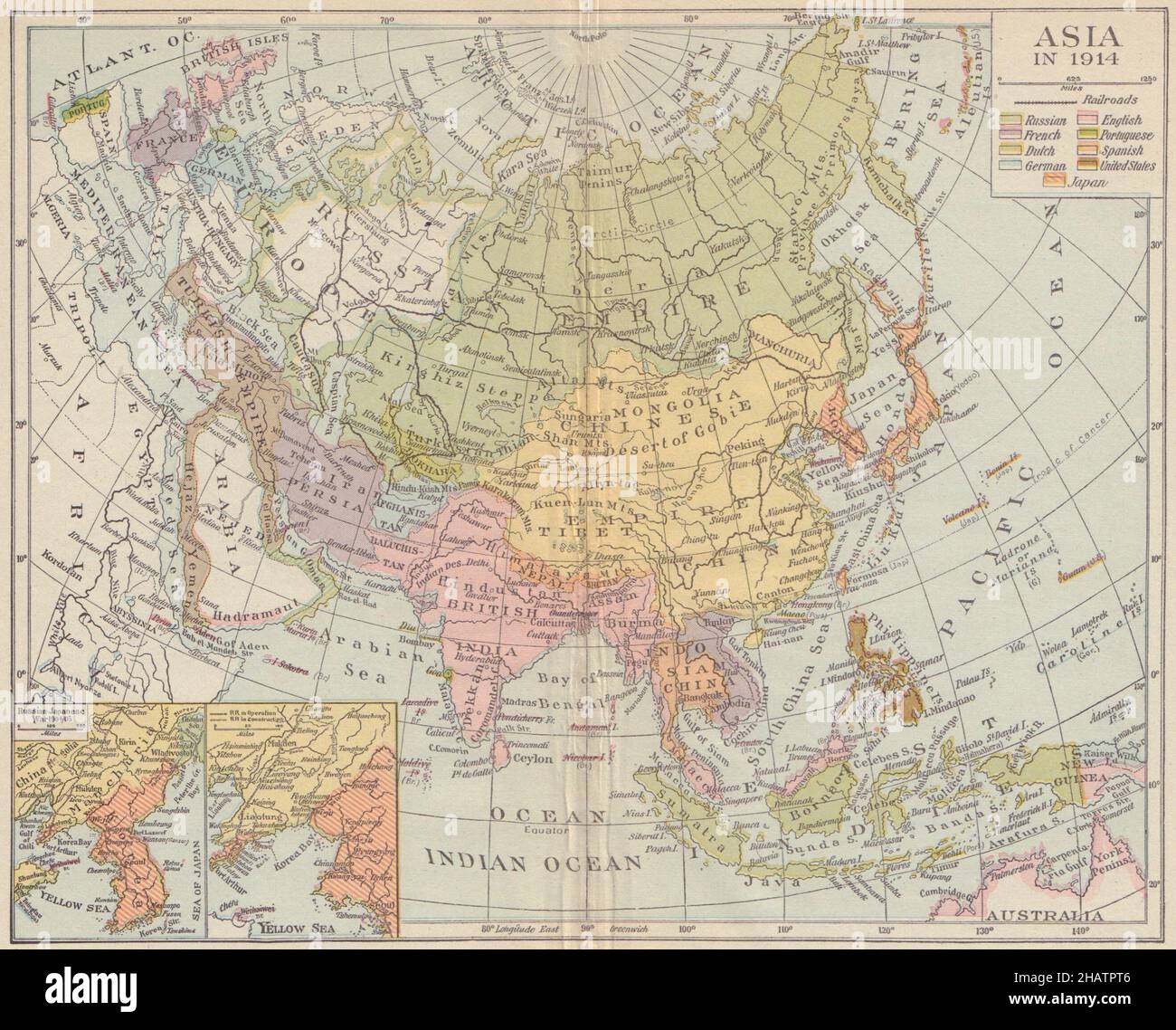 KOLONIALES ASIEN. Ostindien & c. Eingeführte Russisch-Japanische Krieg 1904/05 1914 alte Karte Stockfoto