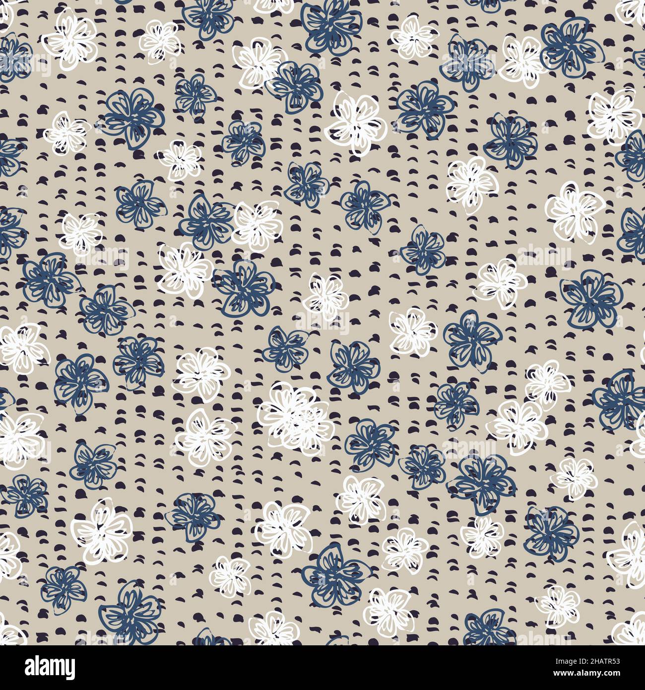Grobes Leinenmuster mit Blumen Stock Vektor