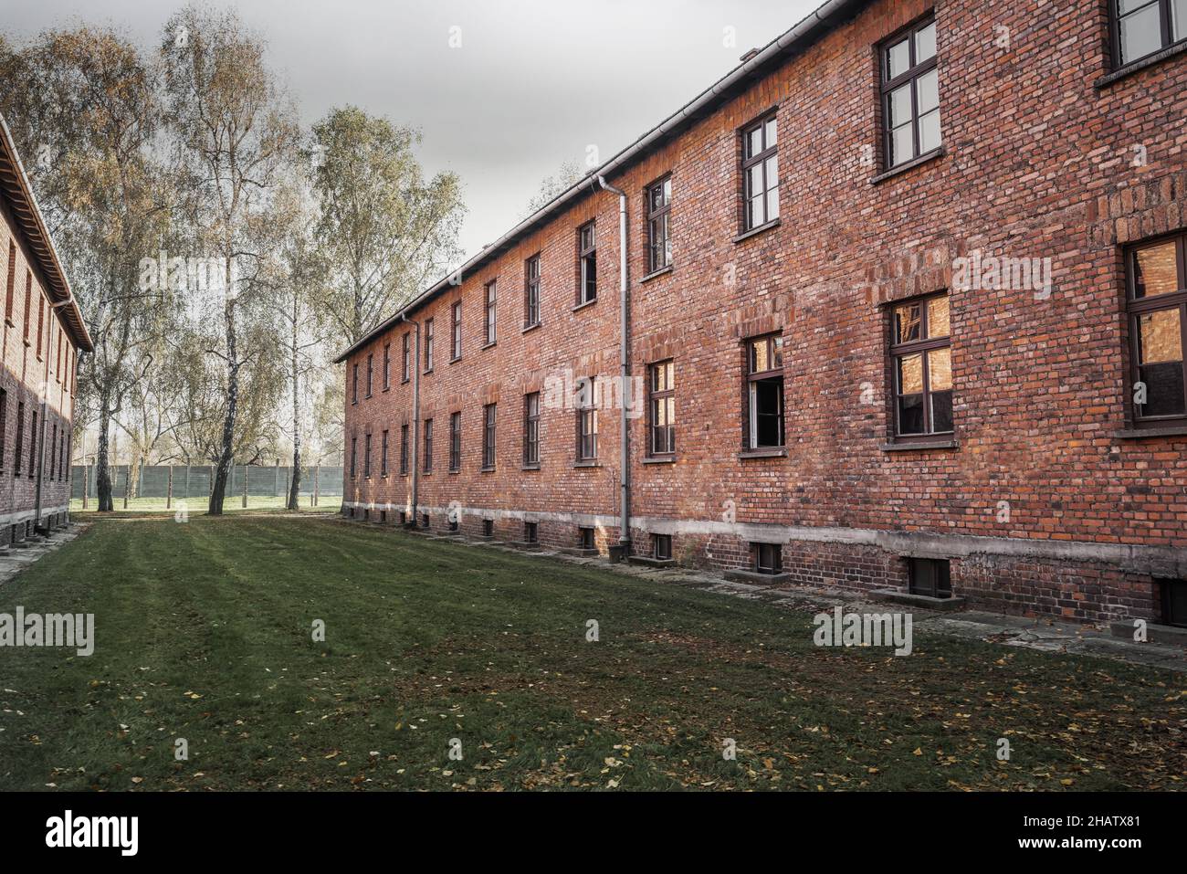 Verwaltungsgebäude in Auschwitz I, ehemaliges Konzentrations- und Vernichtungslager der deutschen Nazis - Polen Stockfoto