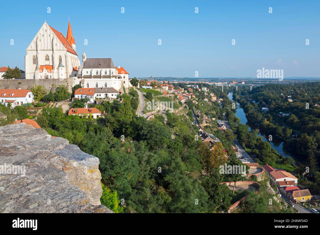 Nikolaikirche, Wenzelskapelle und Dyje-Tal, Altstadt, Znojmo, Znojmo, okres Znojmo, Kraj Jihomoravsky, Südmähren, Mähren, Tschechisch Stockfoto