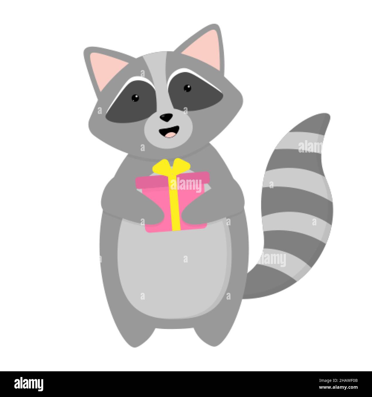 Cute Cartoon Waschbär Kind mit einem Geschenk Stock Vektor