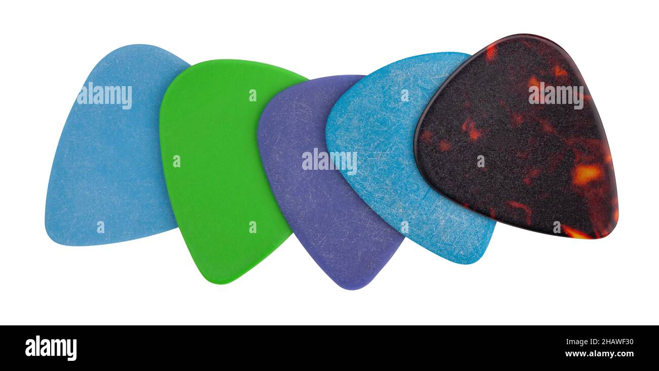 Gitarre Pick Pfad isoliert auf weiß Stockfoto