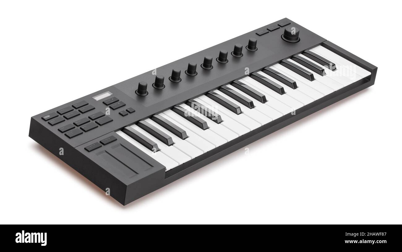midi-Keyboard-Controller-Pfad auf weiß isoliert Stockfoto