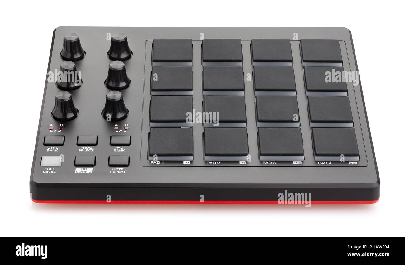 midi-Pad-Controller-Pfad auf Weiß isoliert Stockfoto