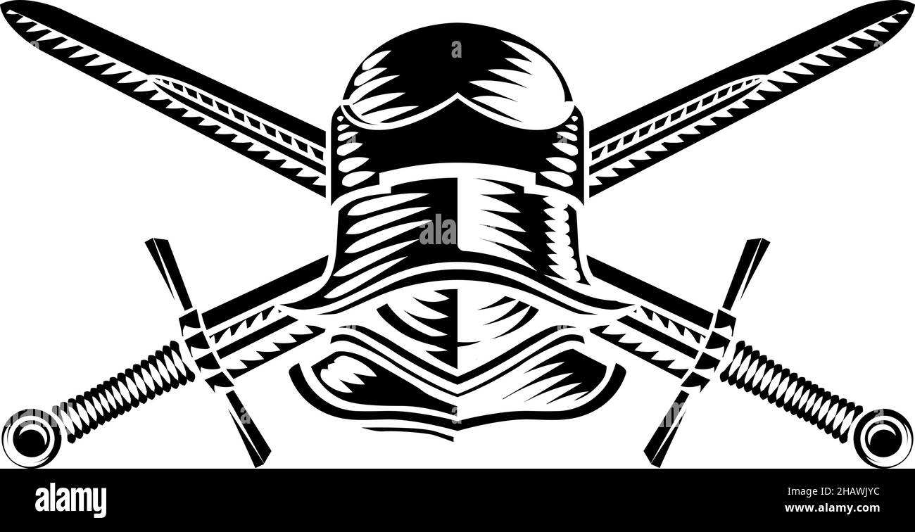 Ritter Helm Rüstung Und Schwerter Vintage Holzschnitt Stock Vektor