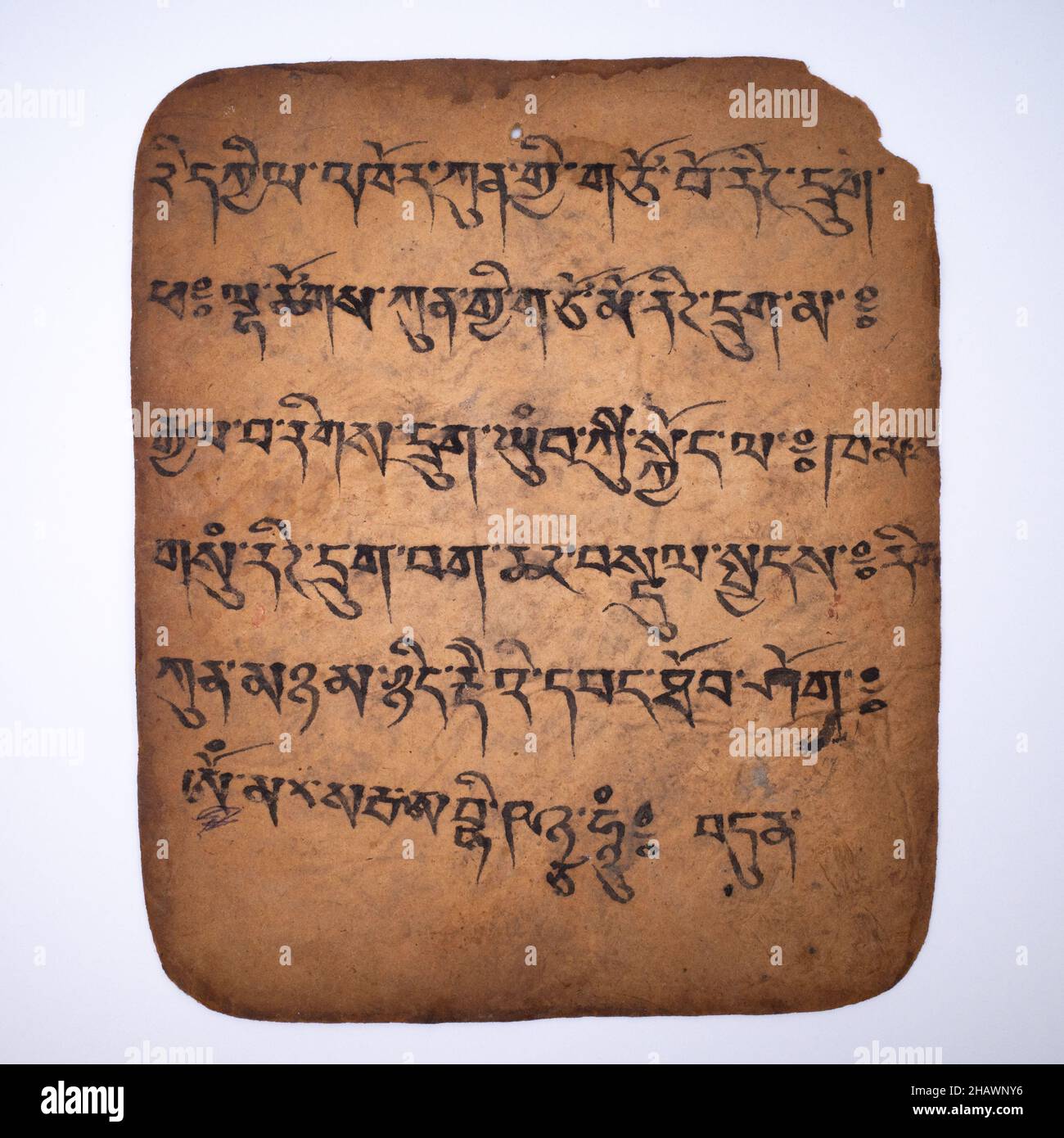 Rückseite Antike tibetische oder mongolisch-buddhistische Tsakli-Initiationskarte mit tibetischer Schrift. 19th Jahrhundert Stockfoto