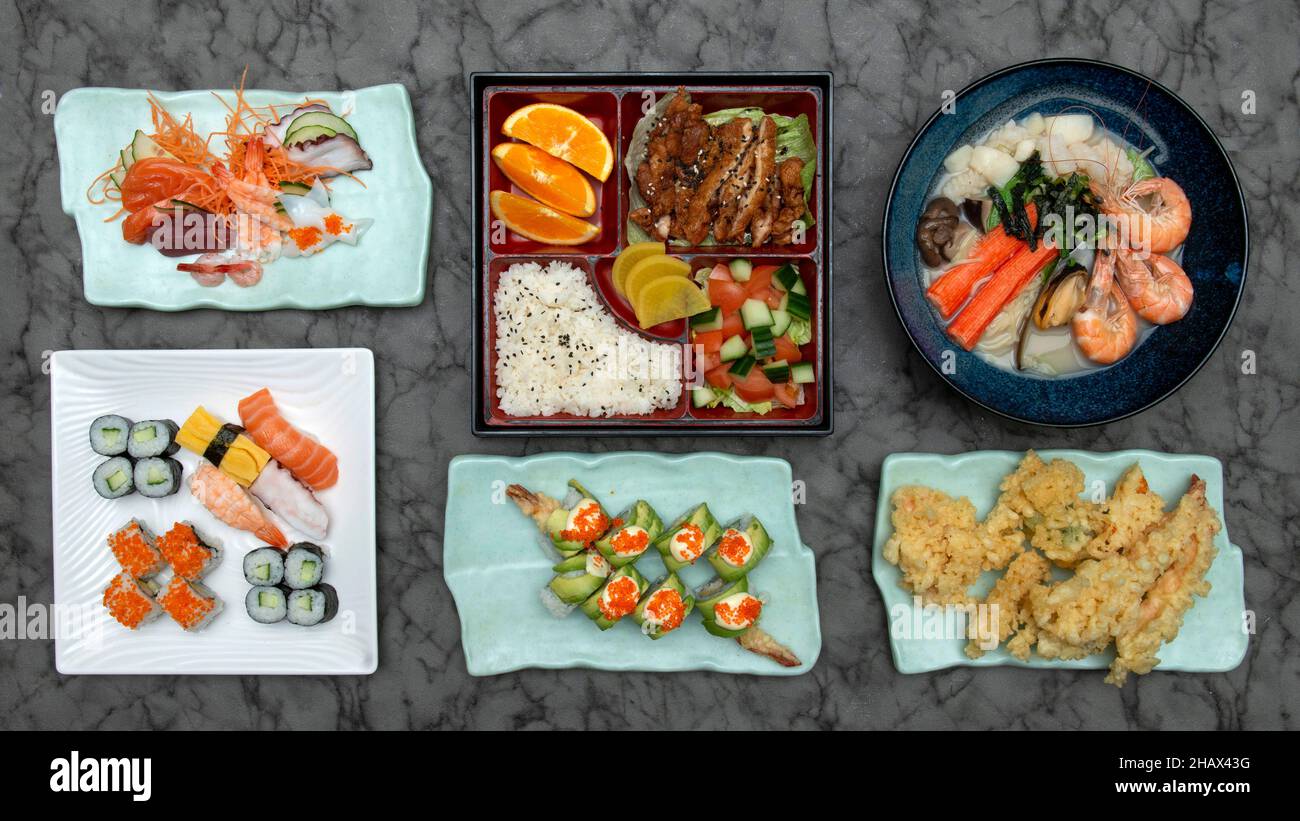 Eine Auswahl an japanischen Essen Stockfoto