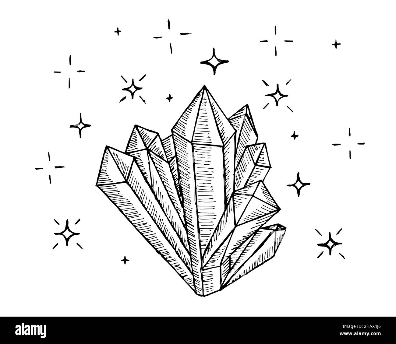Kristallmineralien Linear Von Hand Gezeichnet Linie Skizze Kunst