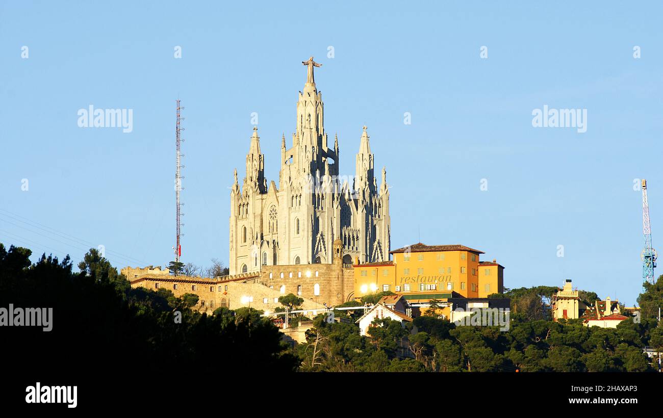 Tempel des Heiligen Herzens Jesu auf dem Berg Tibidabo, Barcelona, Katalonien, Spanien, Europa Stockfoto