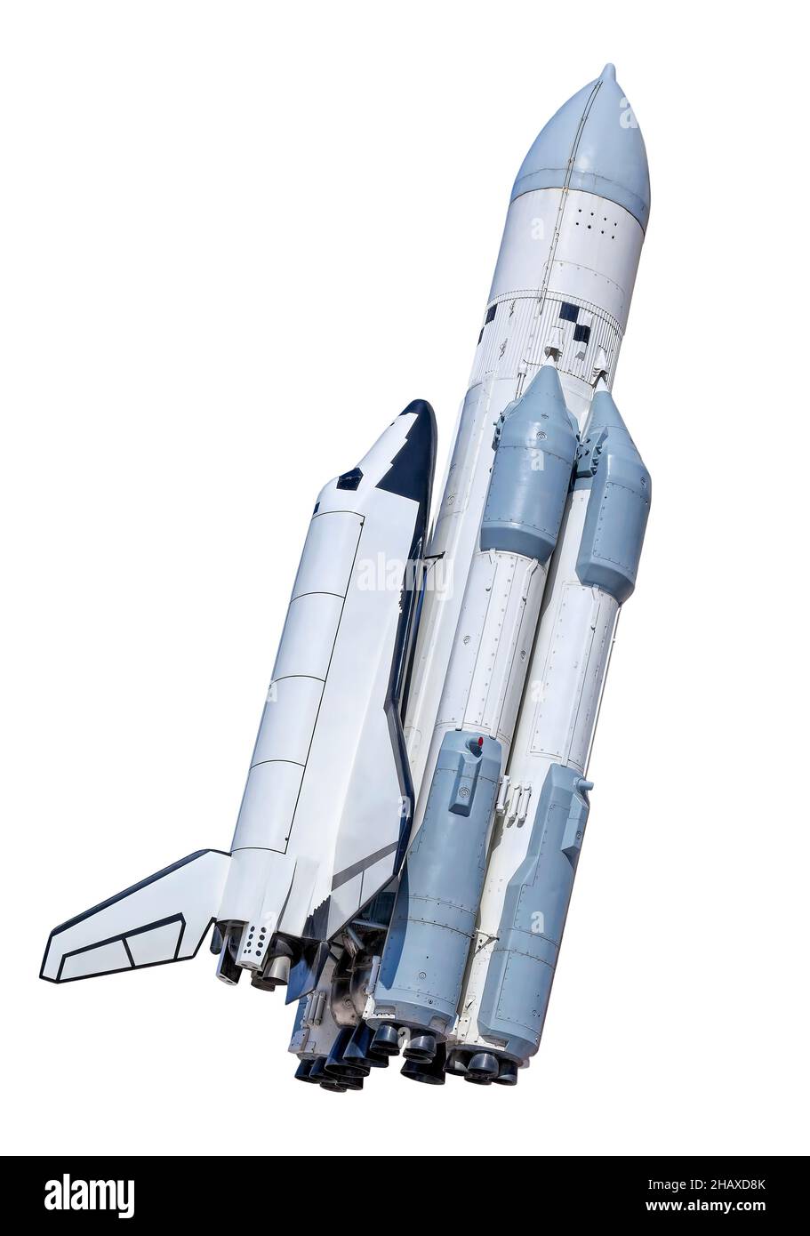 Raumschiff Buran isoliert auf weißem Hintergrund Stockfoto