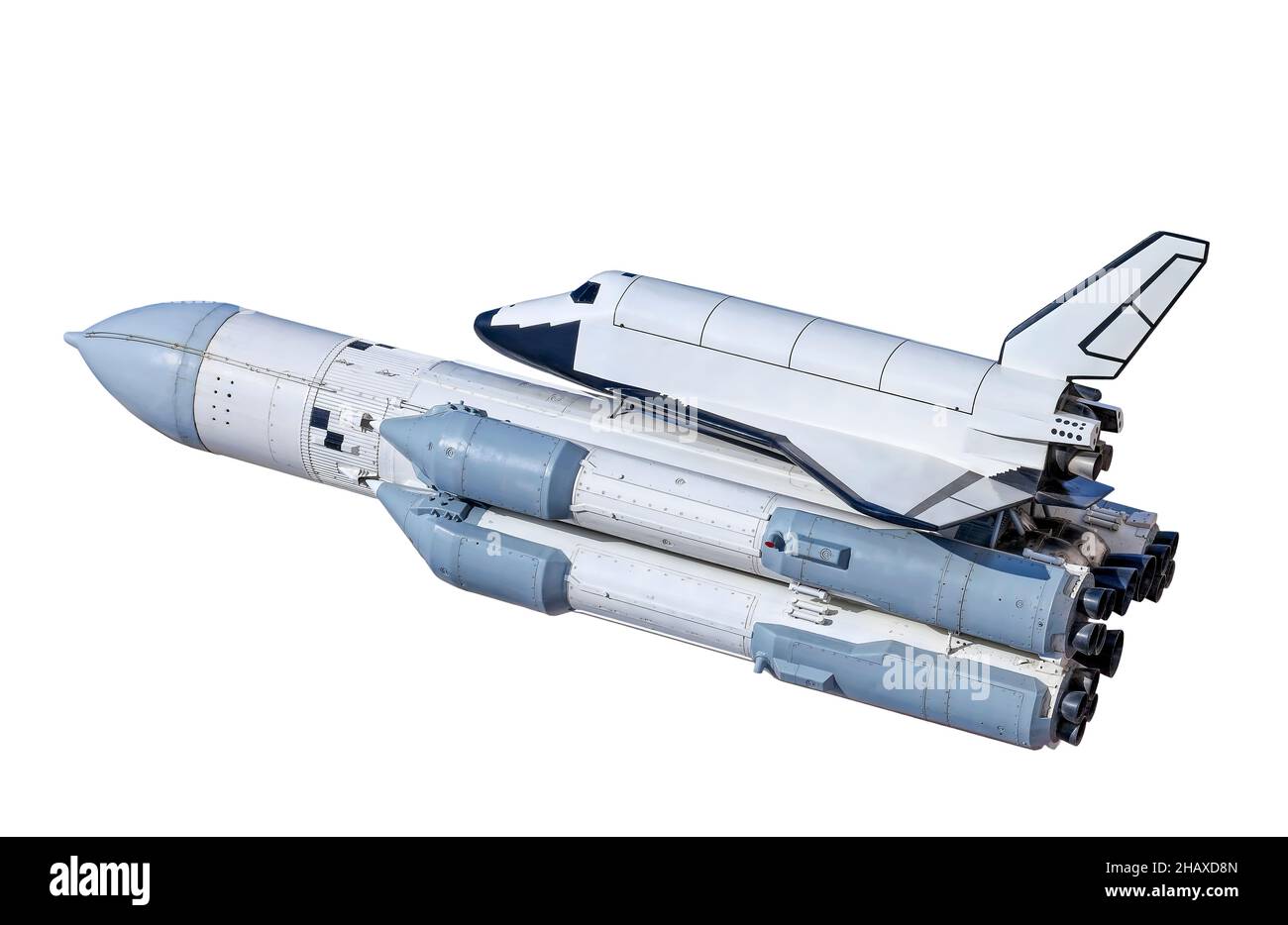 Raumschiff Buran isoliert auf weißem Hintergrund Stockfoto