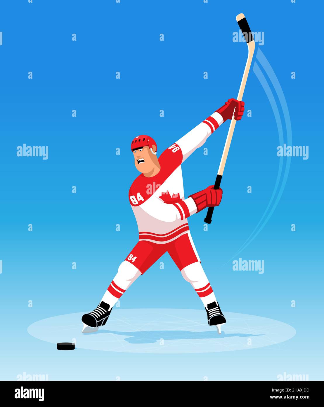Hockeyspieler schießt auf das Tor Stock Vektor