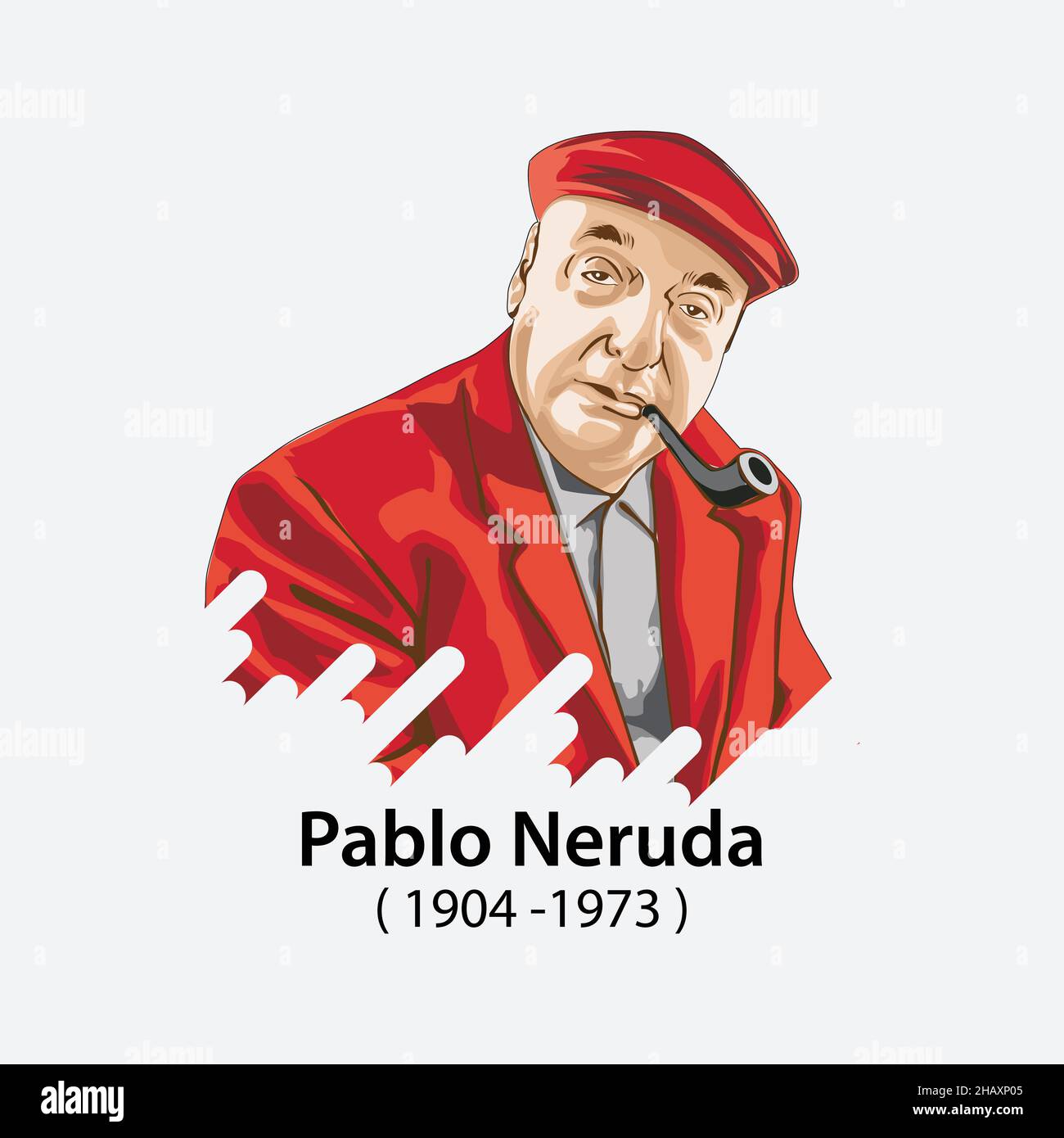 Pablo Neruda (1904-1973), chilenischer Dichter, Diplomat und Politiker 20 Liebesgedichte und ein Lied der Verzweiflung, er gewann den Nobelpreis für Literatur. Stock Vektor