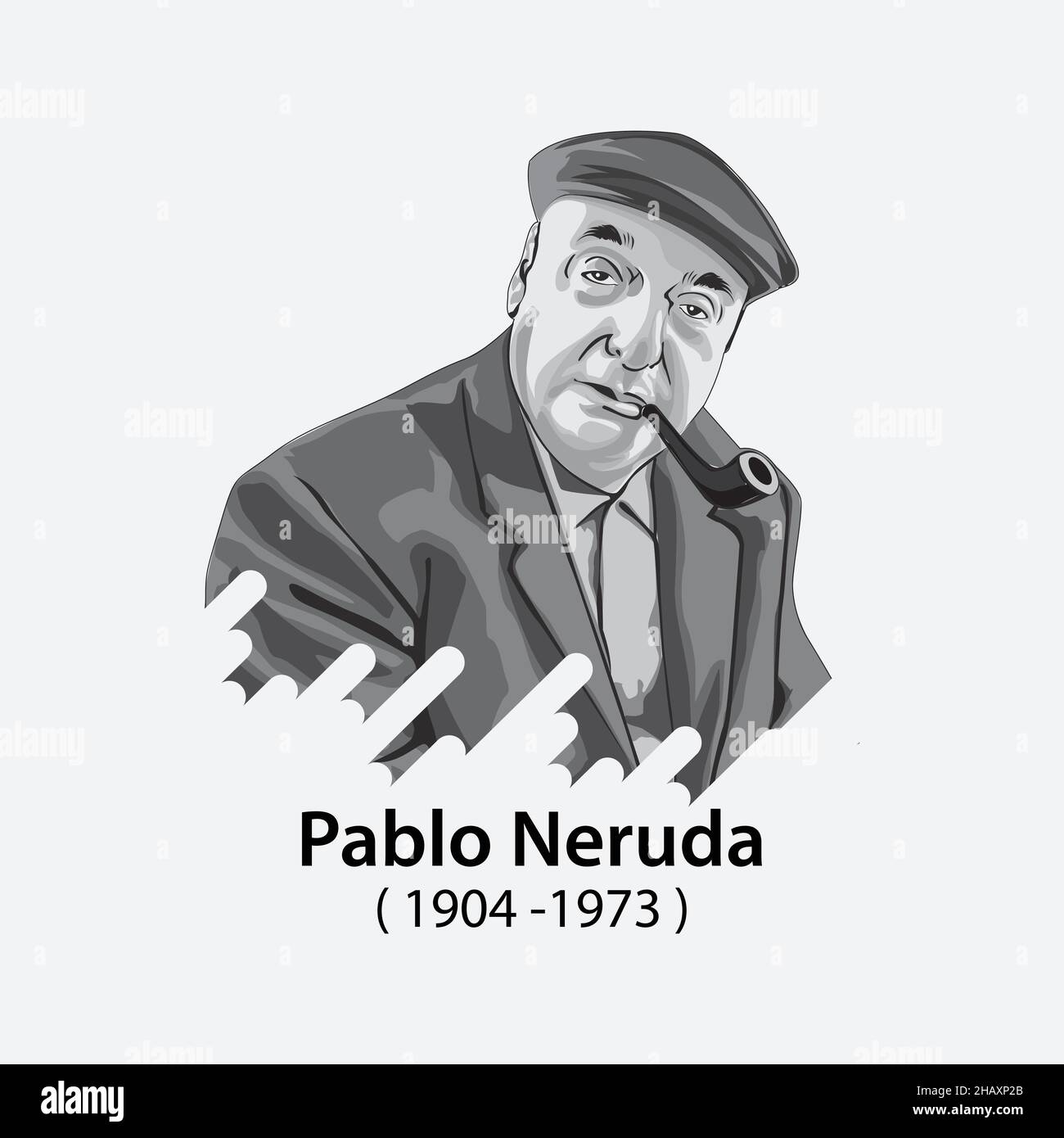 Pablo Neruda (1904-1973), chilenischer Dichter, Diplomat und Politiker 20 Liebesgedichte und ein Lied der Verzweiflung, er gewann den Nobelpreis für Literatur. Stock Vektor